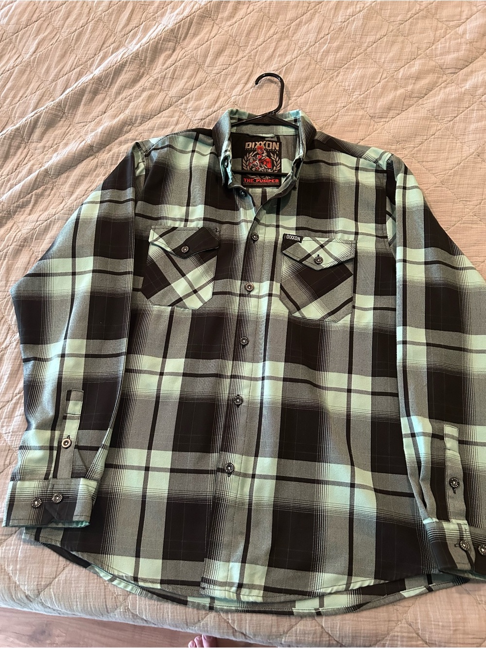 Men’s Mint Green & Black Plaid Flannel Shirt